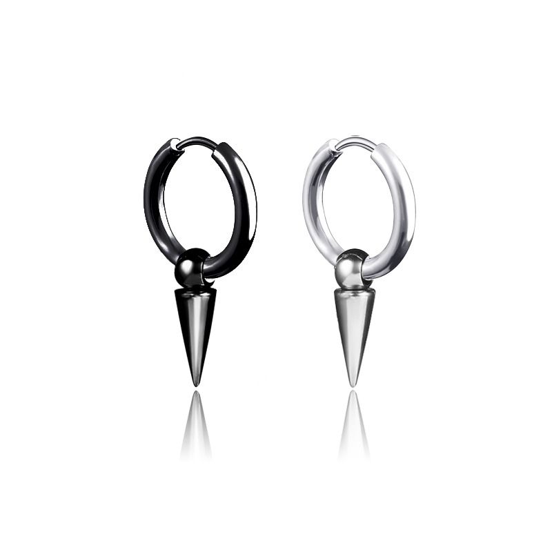 Punk Titanium Steel Earrings Single Point Triangular Cone Earrings Single