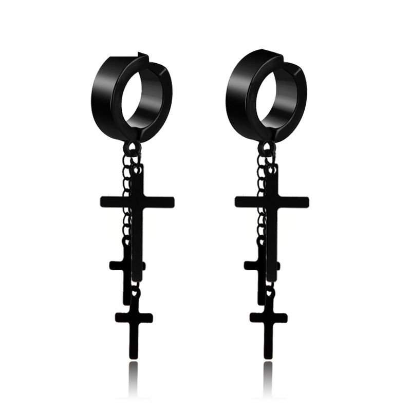 Fashion Black Punk Earrings Titanium Cross Steel Ear Clips