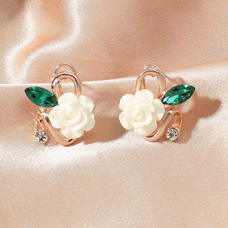 Fashion Jewelry Rhinestone Rose Stud Earrings