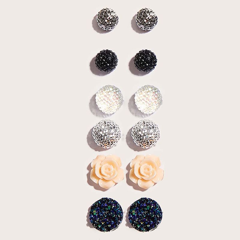 Fashion Jewelry Crystal Flower Stud Earrings Set 6 Pairs
