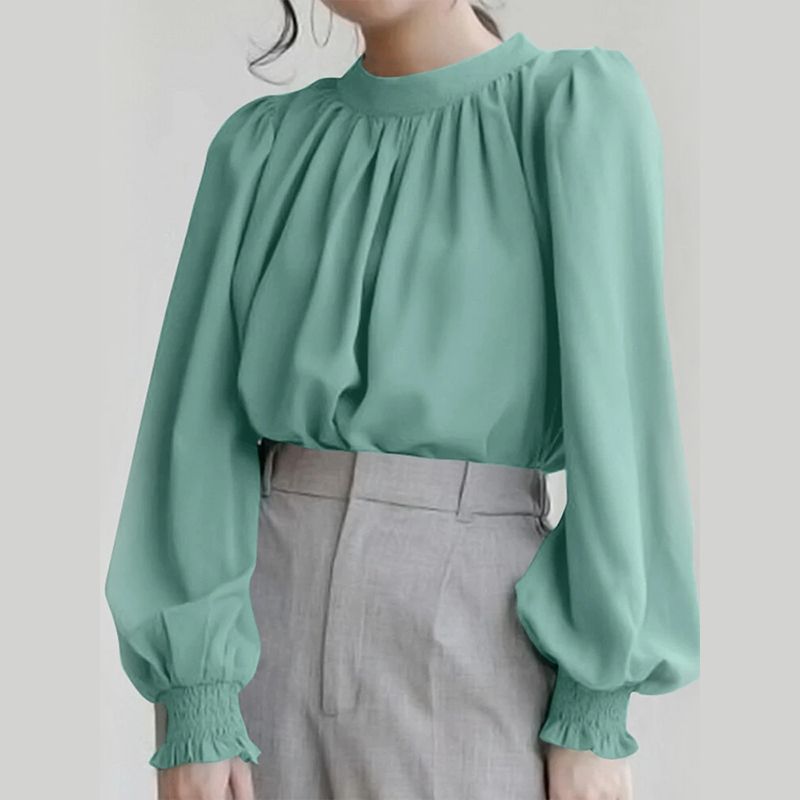 Shirt 2022 New European And American Cross-border Women&#39;s Long-sleeved Shirt Female Commuter Hong Kong Style Bow Lantern Sleeve Shirt