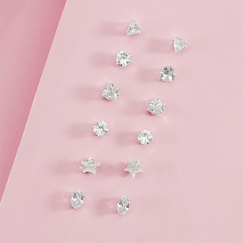 Fashion Jewelry Geometric Triangle Square Star Real Zircon Stud Earrings Set Of 6 Pairs