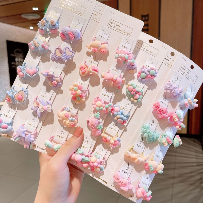 Cute Style Cartoon Flower Bows Cake Shape Children's Hair Scrunchies 40 Pcs