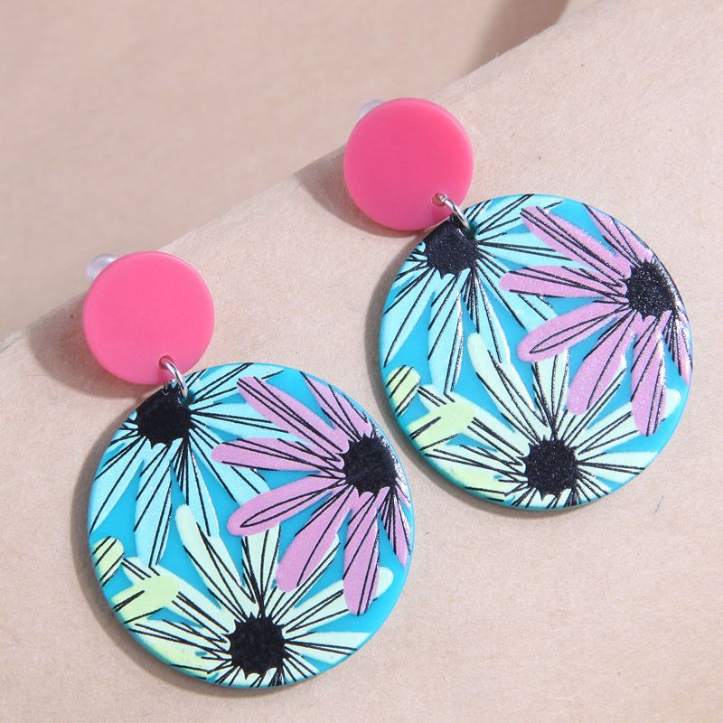 Korean Style Fashionable Simple Resin Accessories Printed Temperament Earrings