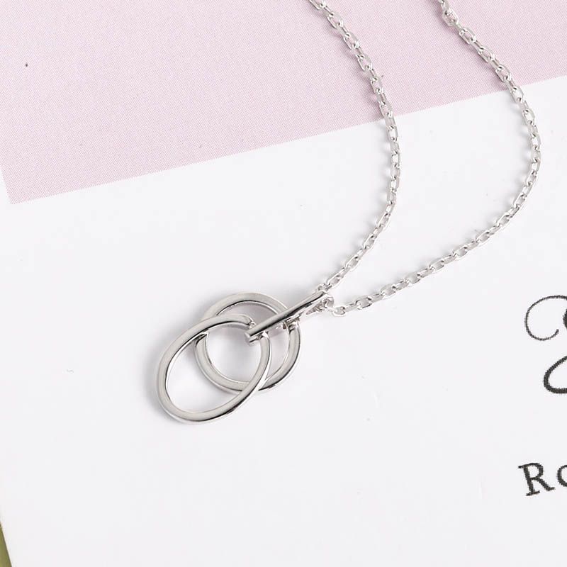 Fashion Simple Two Circle Shaped Pendant S925 Silver Necklace