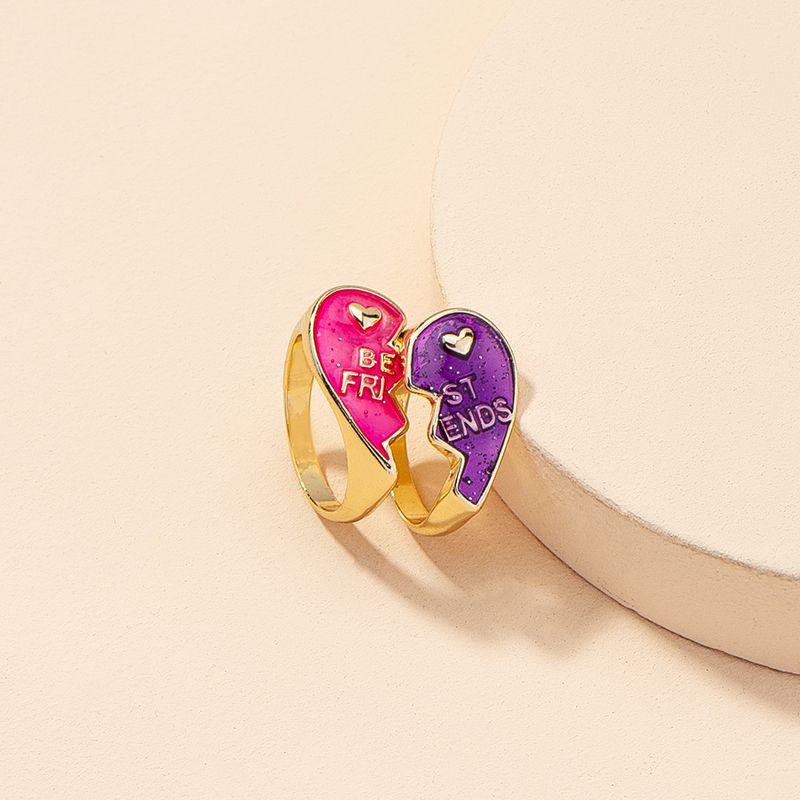 Mode Einfache 1 Paar Herz-shaped Gute Freund Ring Emaille Glasur Buchstaben Ring Set