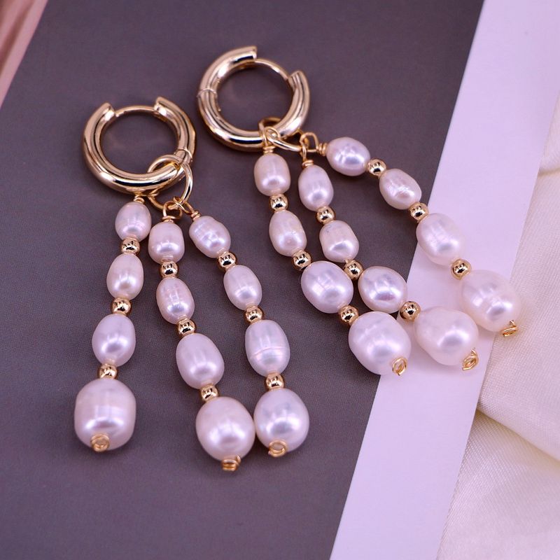 Mode Kreative Kupfer Gold Überzogene Kreis Perle Quaste Ohrringe