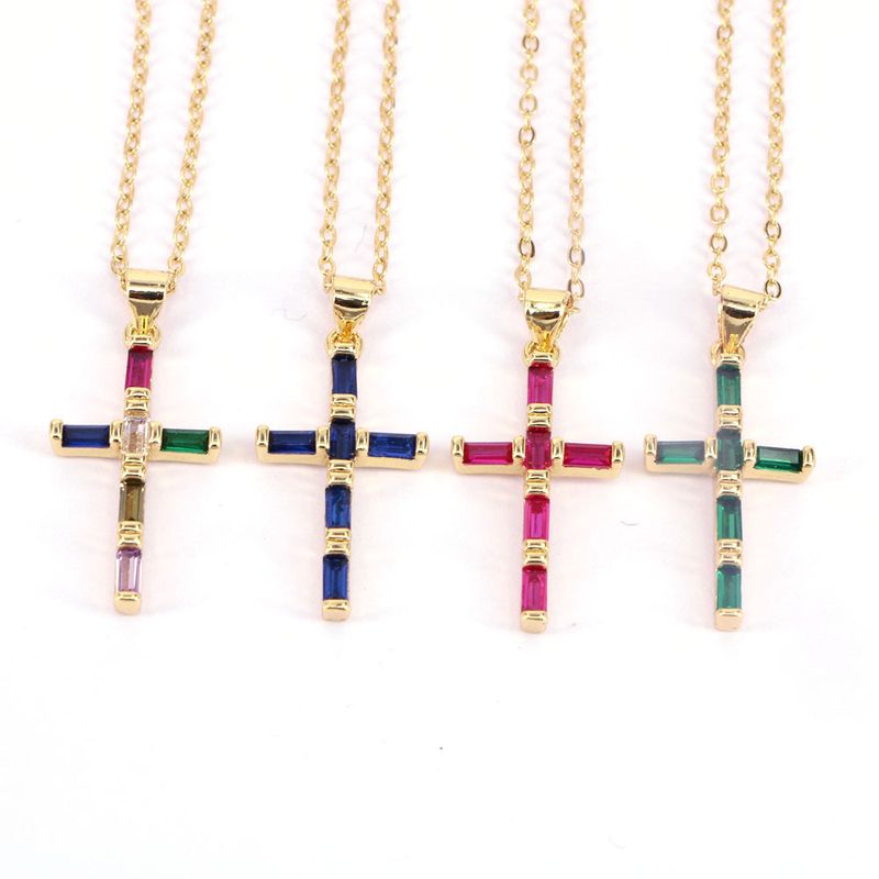 Mode Geometrisch Kreuzen Kupfer Zirkon Halskette In Masse