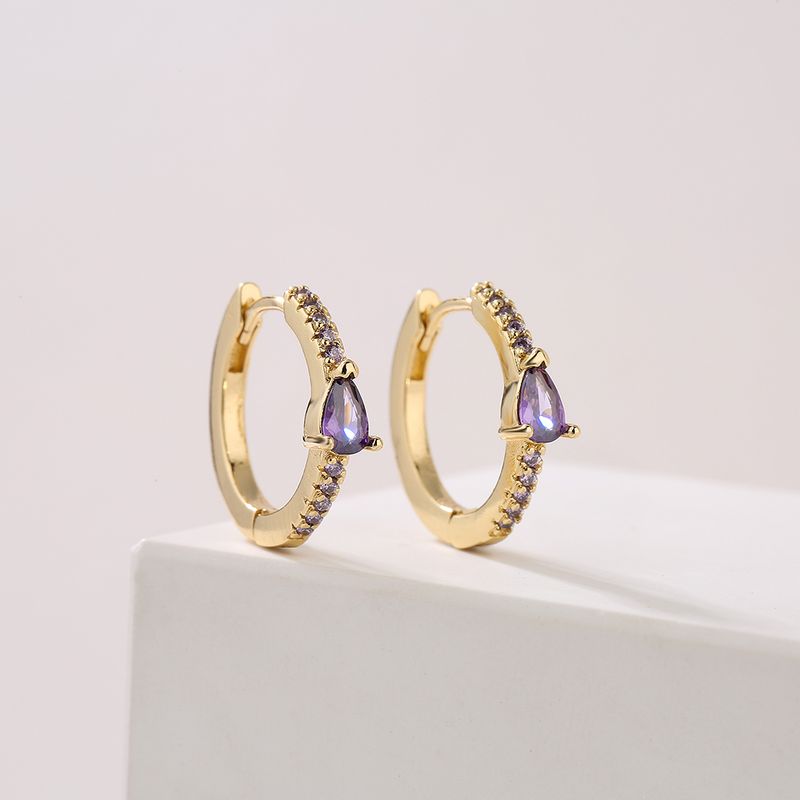 Fashion Simple Vintage Copper Plated Real Gold Micro Inlaid Zircon Geometric Earring