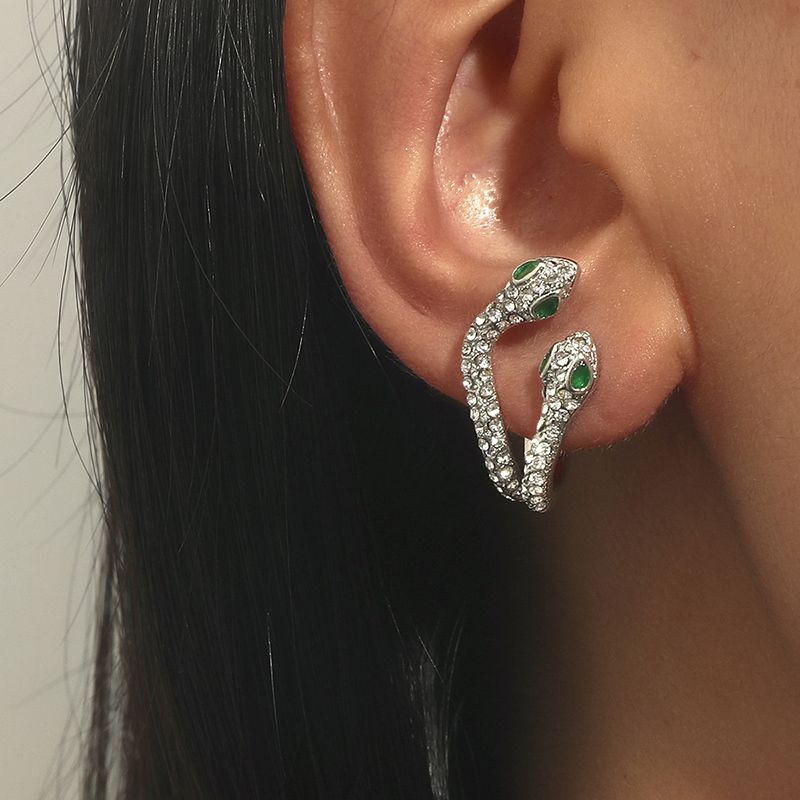 Fashion Ornament Shiny Rhinestone Inlaid Double-headed Snake Stud Earrings