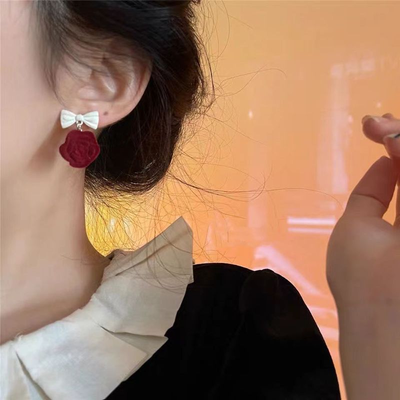 Fashion New Style Contrast Color Flower Heart Bow Stud Earrings