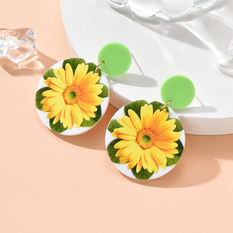 Fashion Creative Daisy Print Contrast Color  Flower Acrylic Earrings