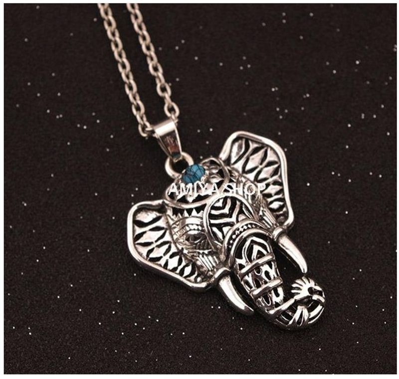 Fashion Bohemian Retro Elephant Shaped Inlaid Turquoise Pendant Necklace