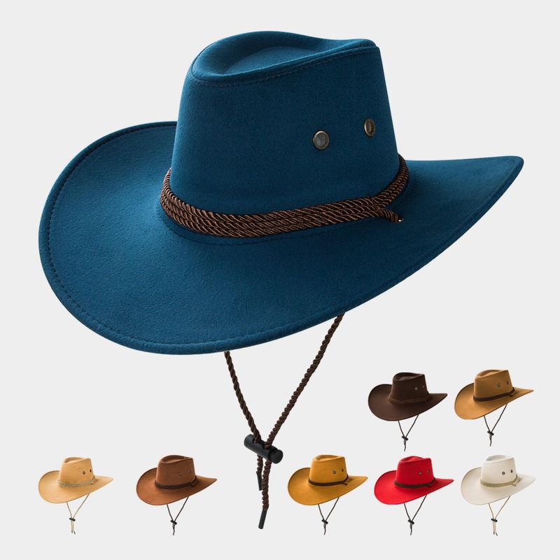 رعاة البقر فيدورا قبعة كبيرة حافة قبعة رعاة البقر الجلد المدبوغ في الهواء الطلق الشمس قبعة الرجال ركوب قبعة