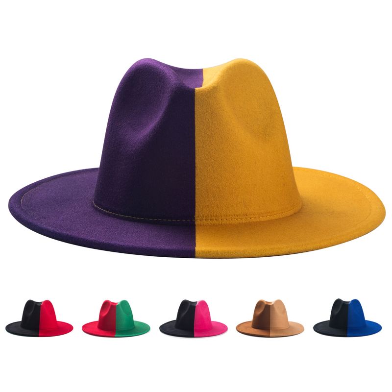 Farbe Passender Zylinder Herren Neuer Zweifarbiger Jazzhut Mit Großer Traufe Doppelseitiger Woll Modischer Filzhut Für Frauen