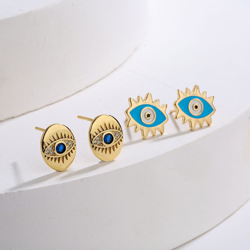 Mode Bösen Augen Ohr Studs Frauen Neue Gold-überzogene Micro Intarsien Zirkon Kupfer Ohrringe