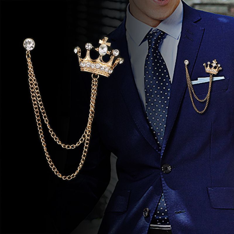 New Style Alloy Crown Chain Inlaid Rhinestone Brooch Corsage