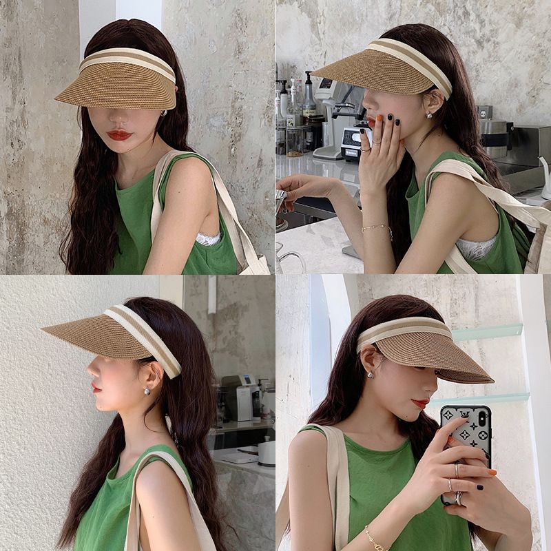 Female Summer Peaked Face Cover Sun-proof Topless Vacation Straw Sun Hat