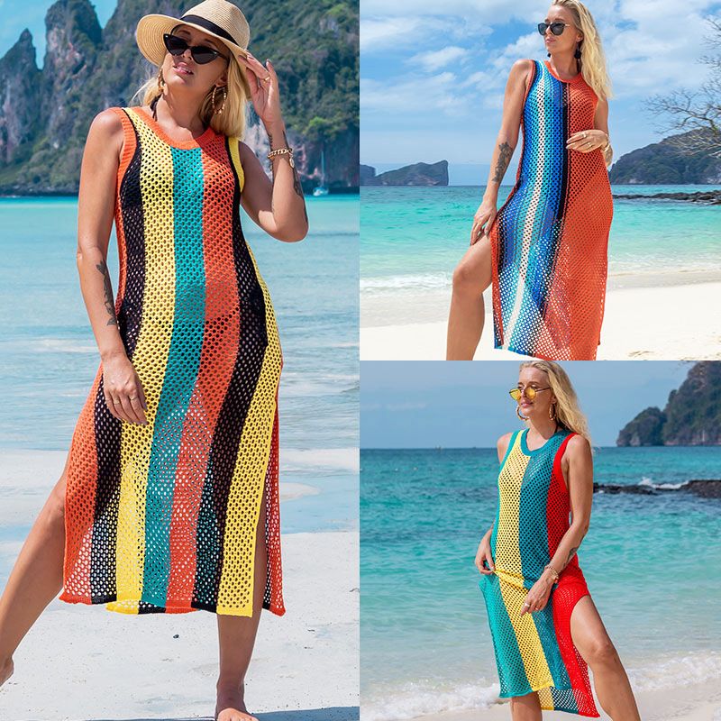 Fashion New Vest-style Knit Hollow-out Sexy Beach Vacation Colorful Blouse