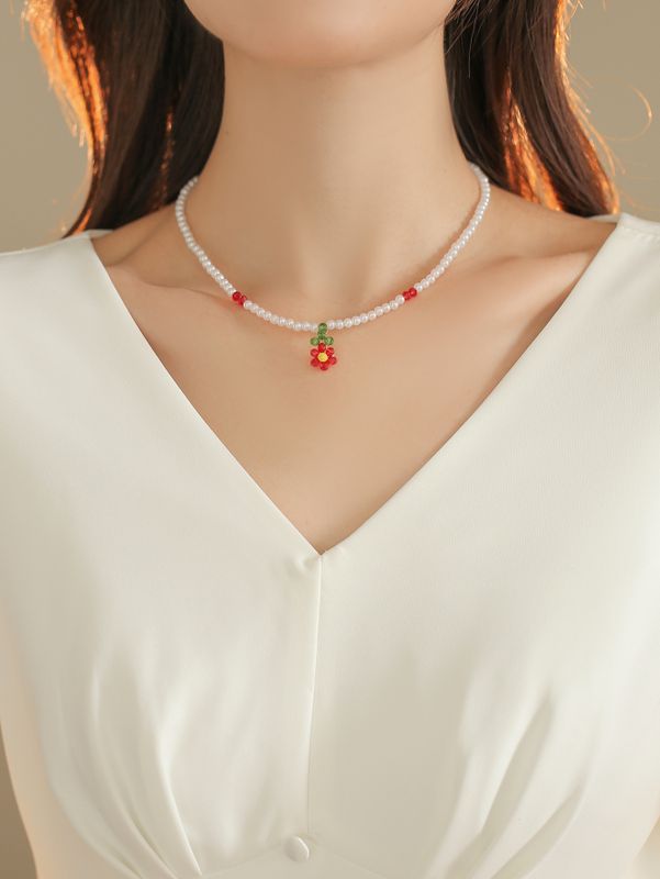 Collar De Cadena De Clavícula Dulce De Perlas Con Cuentas De Colores Simples A La Moda