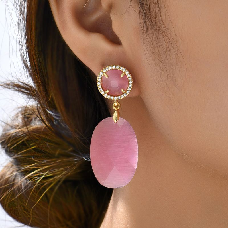 Fashion Pink Pendant Oval Copper Acrylic Drop Earrings
