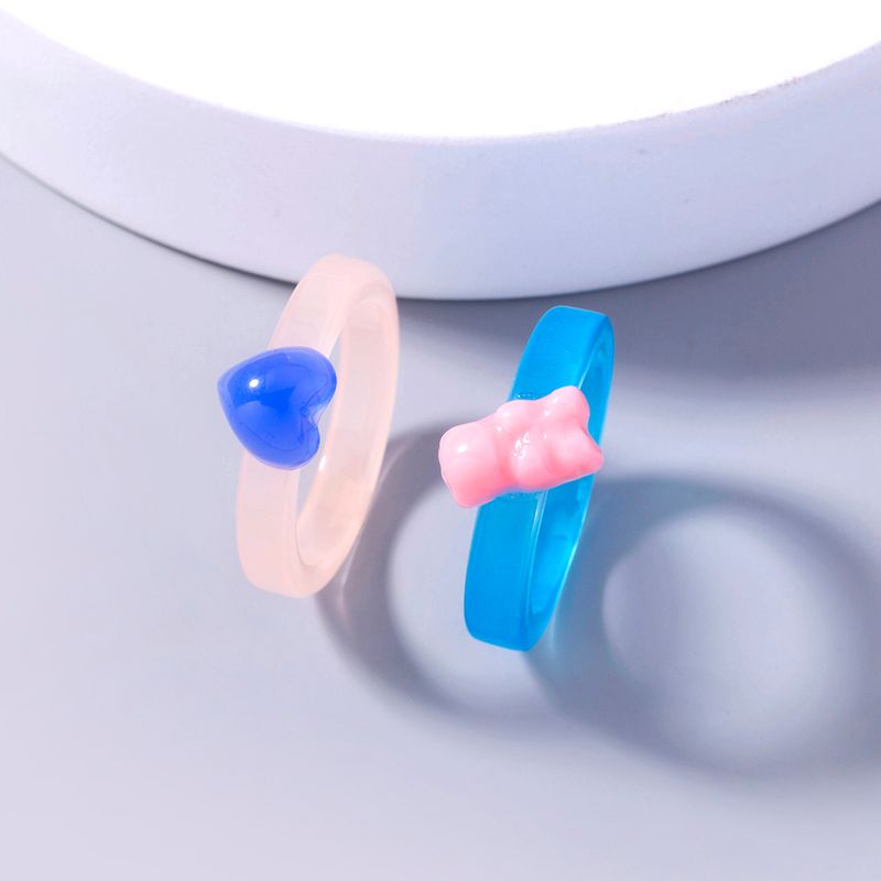 Mode Niedlichen Candy Rosa Mini Bär Blau Herz Form Harz Ring