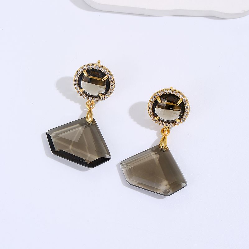 Elegant Geometric Copper Drop Earrings Gold Plated Zircon Copper Earrings 1 Pair