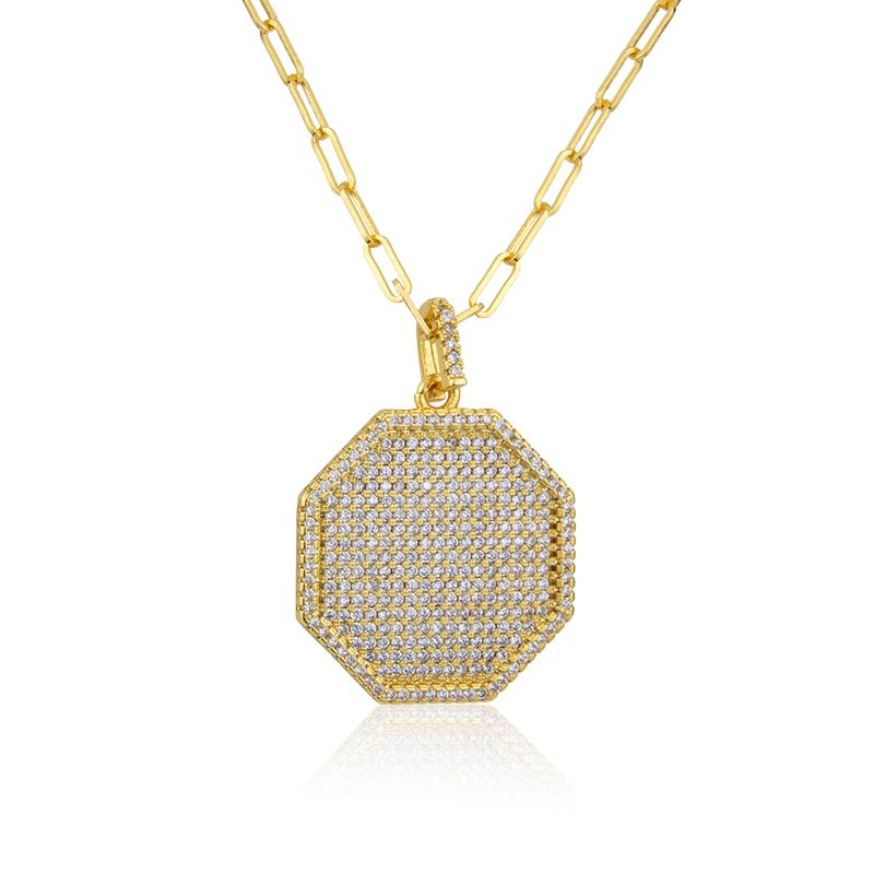 Collar De Diamantes De Imitación Con Hexágono De Oro Chapado En Cobre