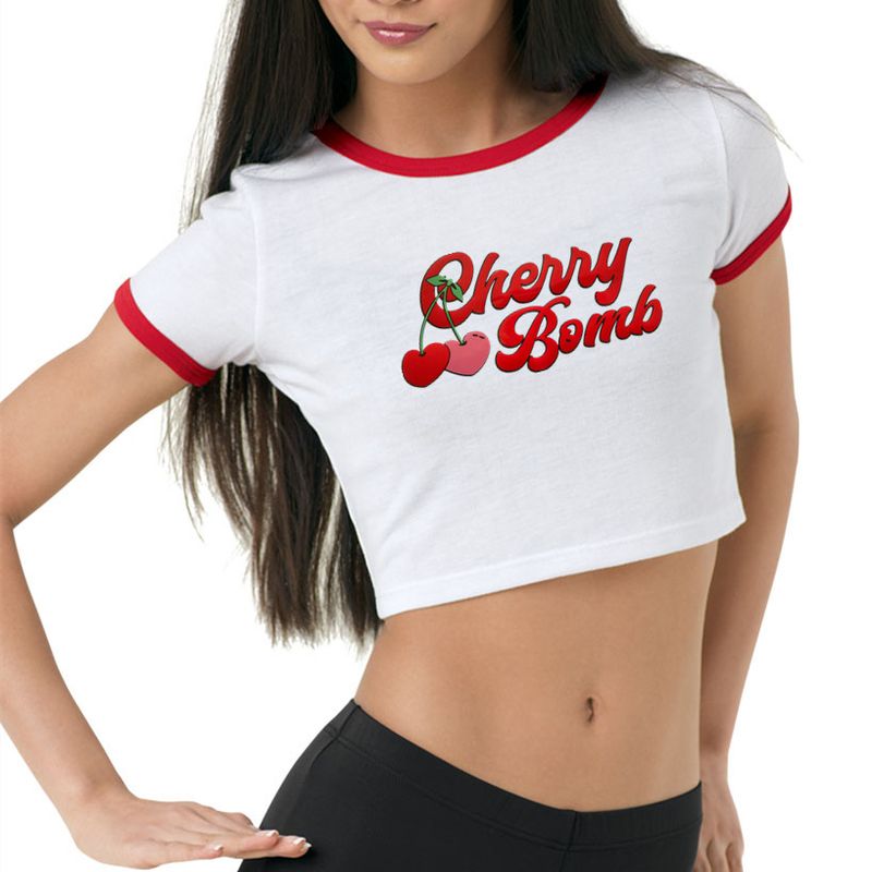 2022 New Fashion Creative Red Cherry Letter Print Slim-fit Short-sleeved T-shirt