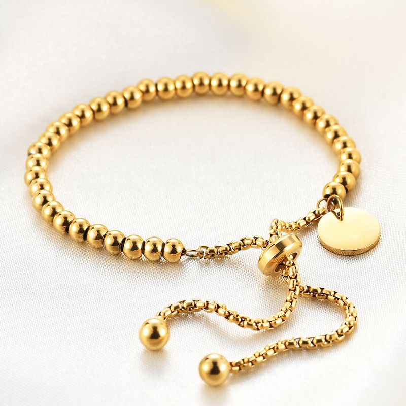Nouveau Style 18k Or Plaqué Perles Titane Acier Réglable Bracelet