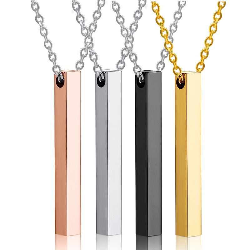 Simple Titanium Steel Long Column Rectangular Pendant Necklace