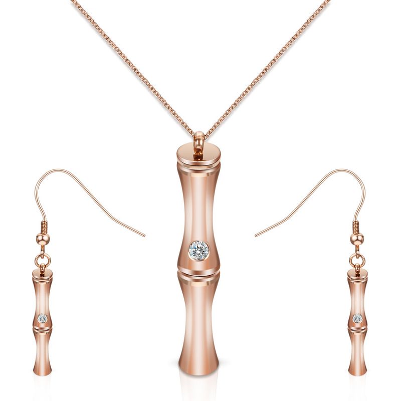Neue Stil Bambus Rose Gold Edelstahl Ohrringe Halskette Zwei-stück Set