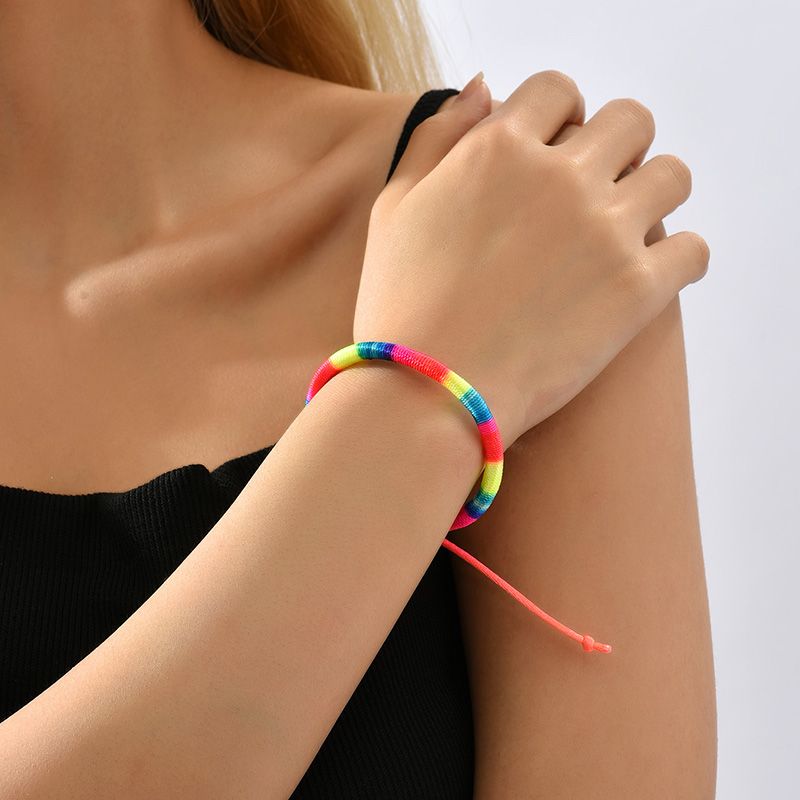 Mano Simple-pulsera De Un Solo Círculo De Cuerda Colorida Tejida