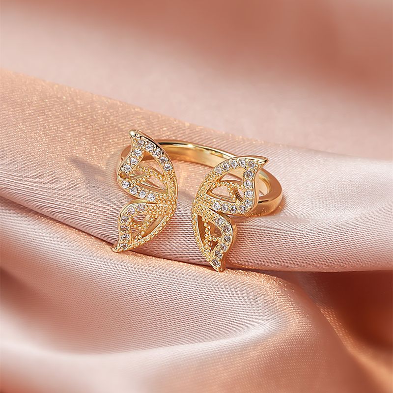 Fashion Copper Animal Butterfly Rings Daily Zircon Copper Rings 1 Piece