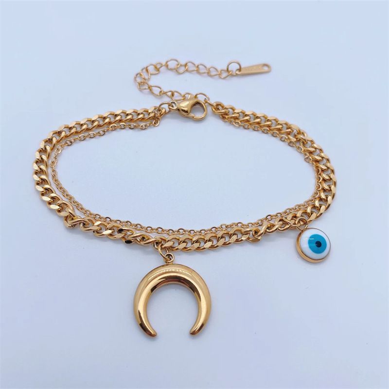 Fashion 18k Gold Plating Moon Eye Double Chain Titanium Steel Bracelet