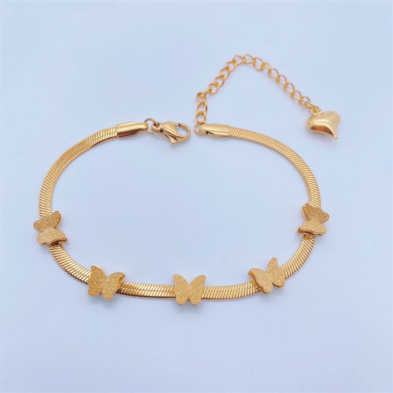 Fashion Elegant 18k Gold Plating Butterfly Snake Bone Chain Titanium Steel Bracelet