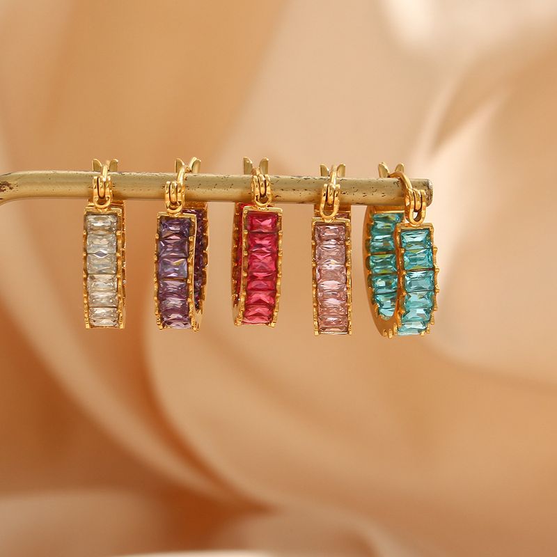 Fashion Round Plating Stainless Steel Zircon Gold Plated Earrings