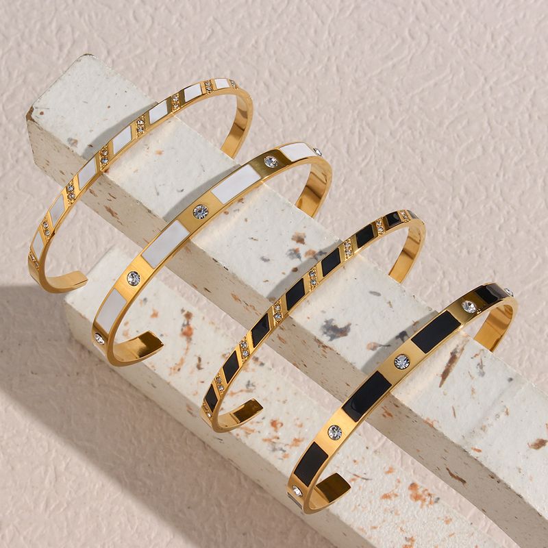 Mode Edelstahl 18k Gold Plating Rechteckige Zirkon Tropfen Öl Open-ended Armband