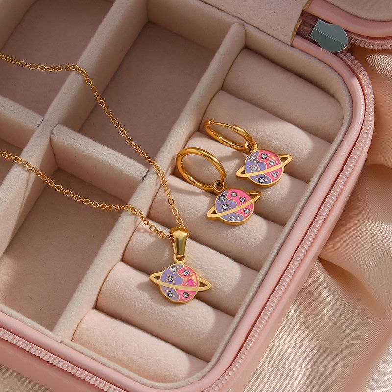 Fashion Colorful Drop Oil Universe Star Pendant Stainless Steel Earrings