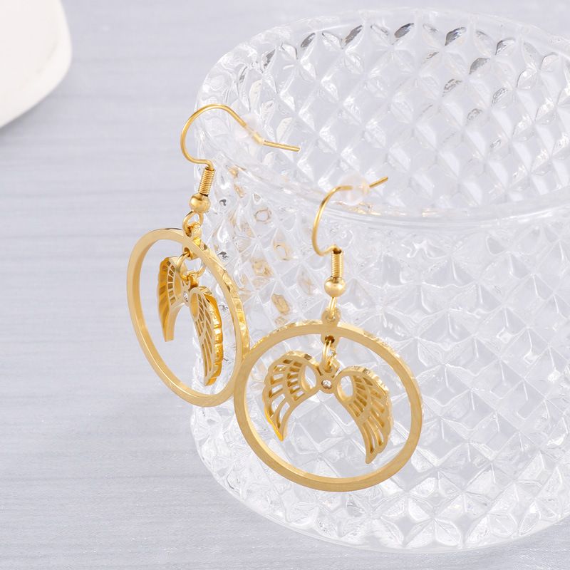 Fashion New Stainless Steel Round Hollow Angel Wings Ear Hook