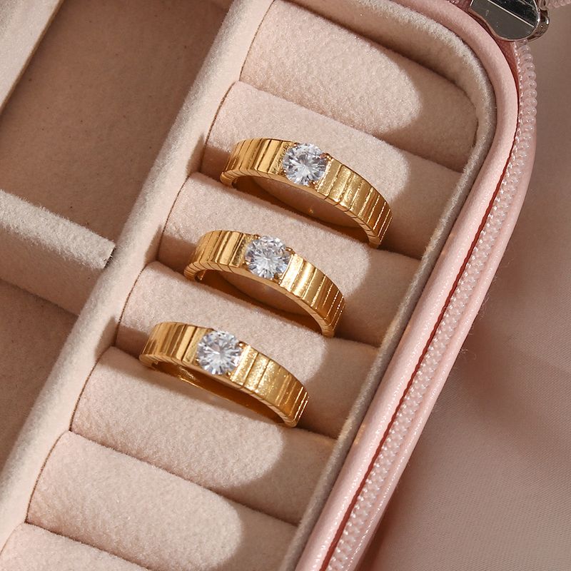 Fashion Stainless Steel Plated 18k Gold Stripes Thick Ring