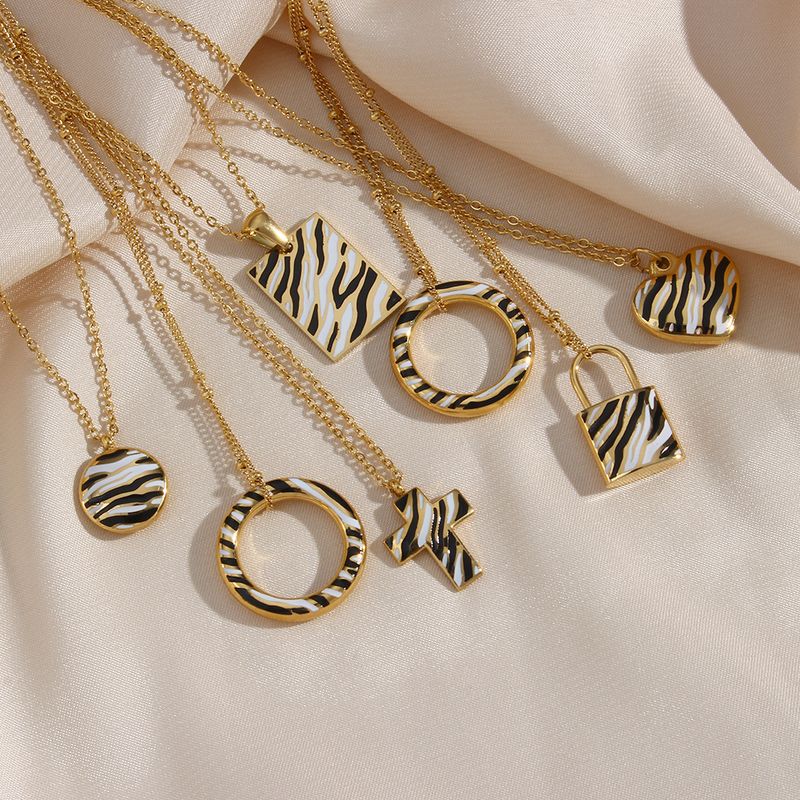 Fashion Simple Heart Pendant Jewelry Stainless Steel 18k Gold Plating Zebra Pattern Pendant Necklace