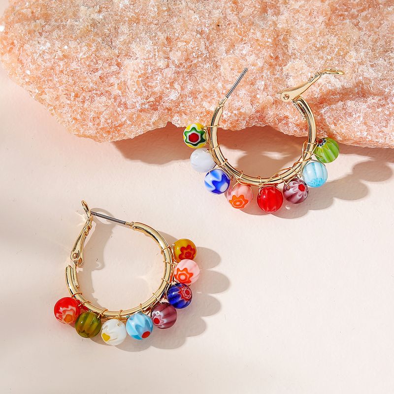 Mode Ornament Geometrische Glas Perle Metall Wicklung Ohrring