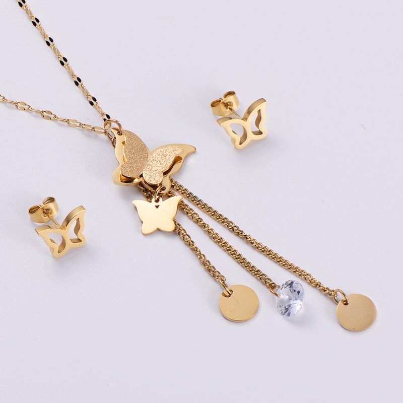 Stainless Steel 18K Gold Plated Rose Gold Plated Fashion Plating Butterfly Artificial Rhinestones