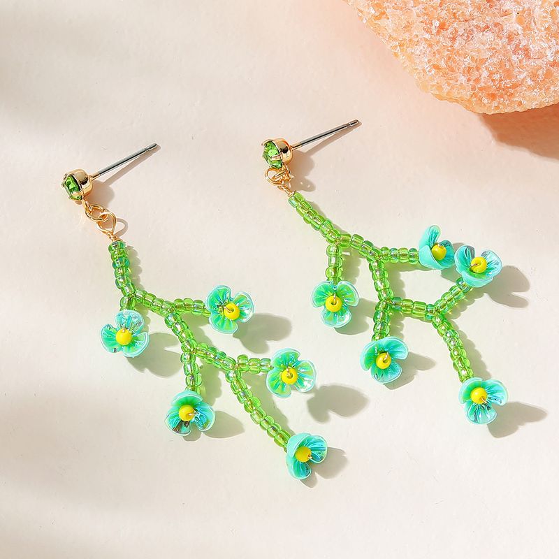 Fashion Jewelry Rice-shaped Beads Stringed  Flower Shaped Earrings