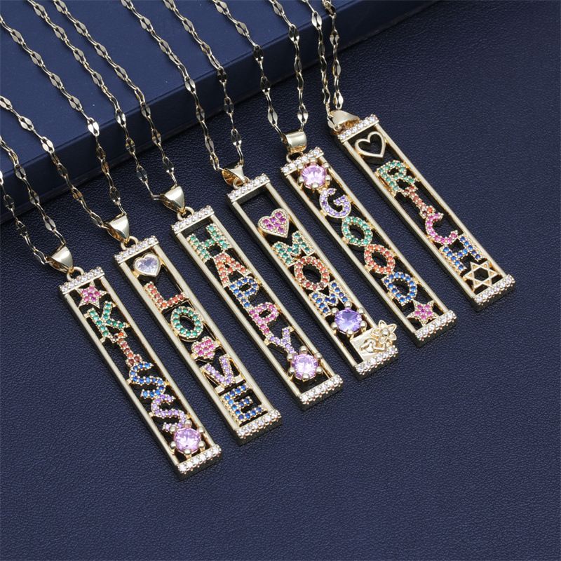 New Letters Pattern  Pendant  Copper  Inlaid Zircon Necklace