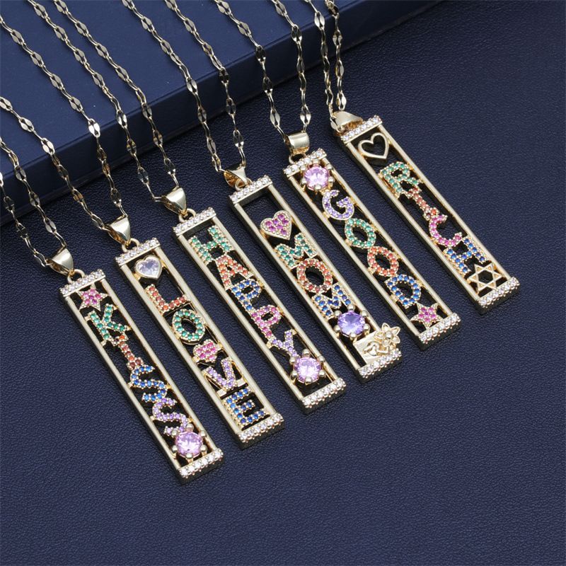 Nouvelles Lettres Motif Pendentif Cuivre Incrusté Zircon Collier