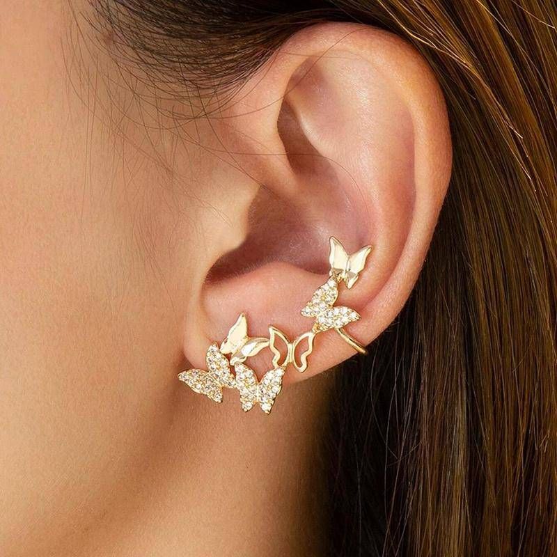Fashion Full Diamond Asymmetric Butterfly Shaped Studs Earrings