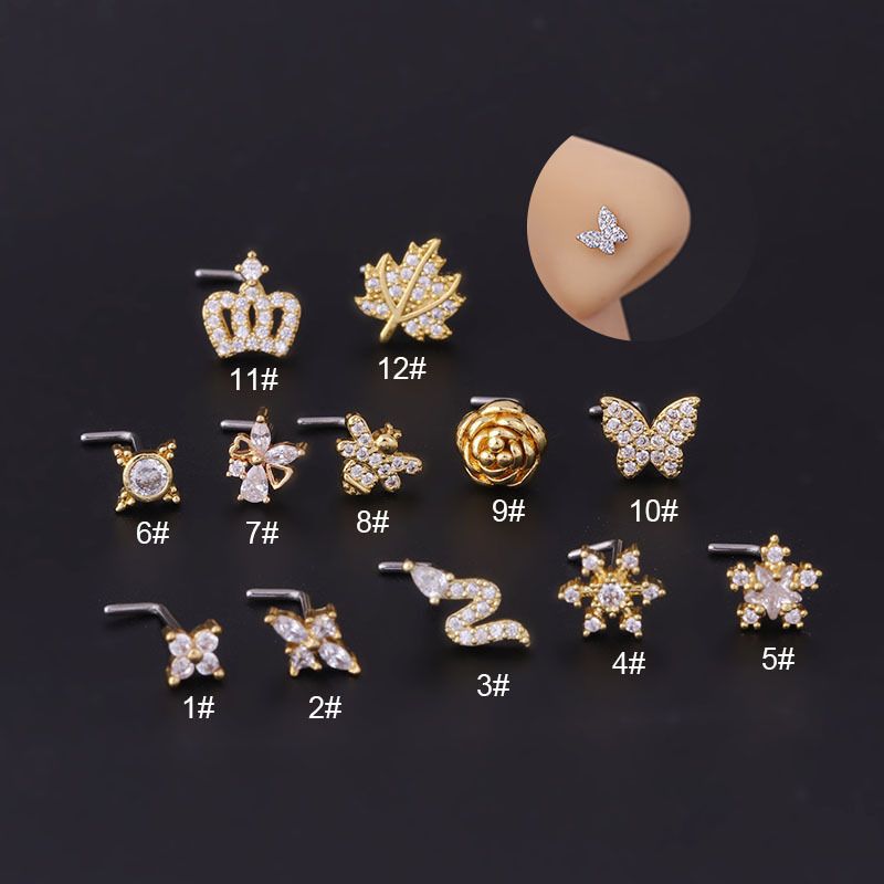 Nose Rings & Studs Fashion Crown Flower 316L Stainless Steel  Copper Plating