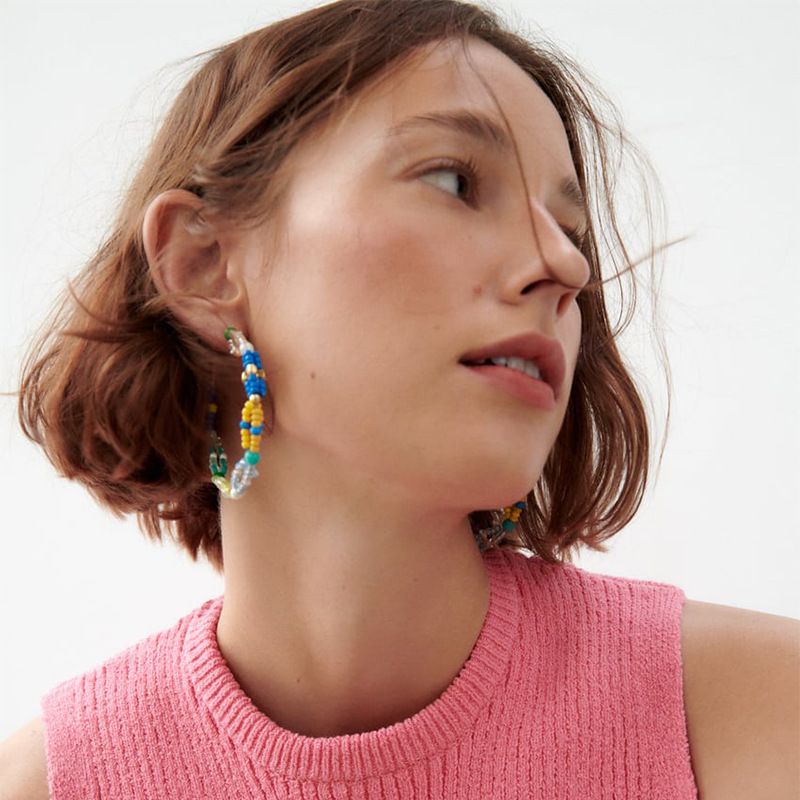 Bohemian Style Colorful Bead Earrings Hand-woven Large Circle Pearl Earrings